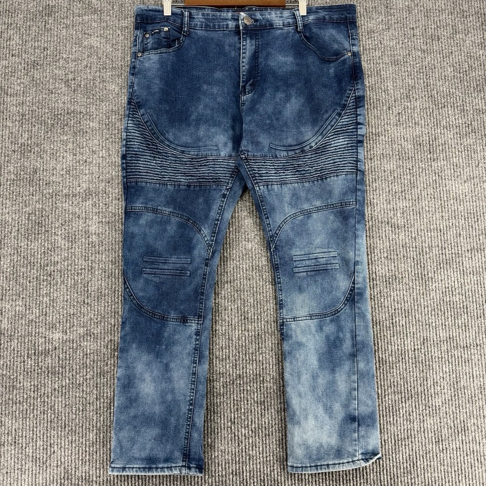 Phat Farm Y2K Moto Jeans Men's 38x30‎ Biker Acid Wash Distressed Fade Baggy Blue
